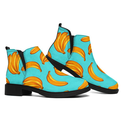 Blue Banana Pattern Print Flat Ankle Boots