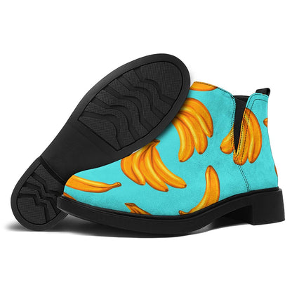 Blue Banana Pattern Print Flat Ankle Boots