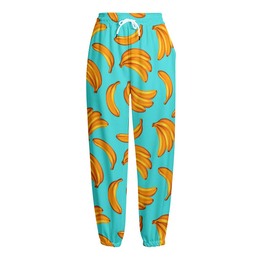 Blue Banana Pattern Print Fleece Lined Knit Pants