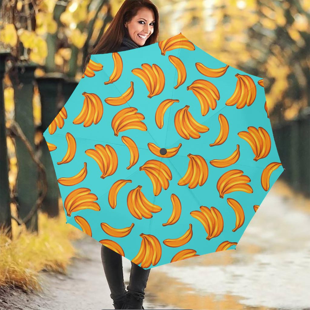 Blue Banana Pattern Print Foldable Umbrella