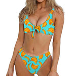 Blue Banana Pattern Print Front Bow Tie Bikini