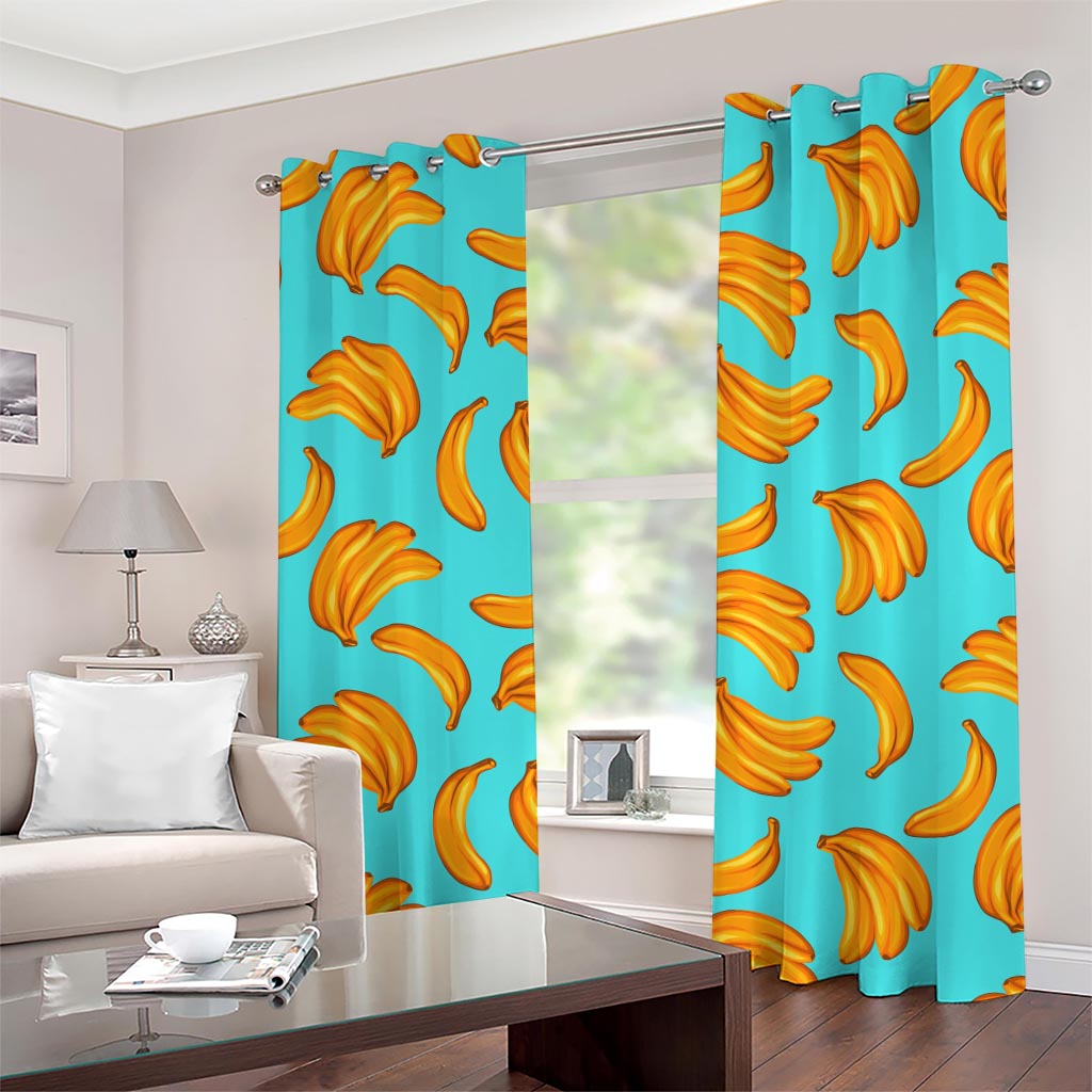 Blue Banana Pattern Print Grommet Curtains