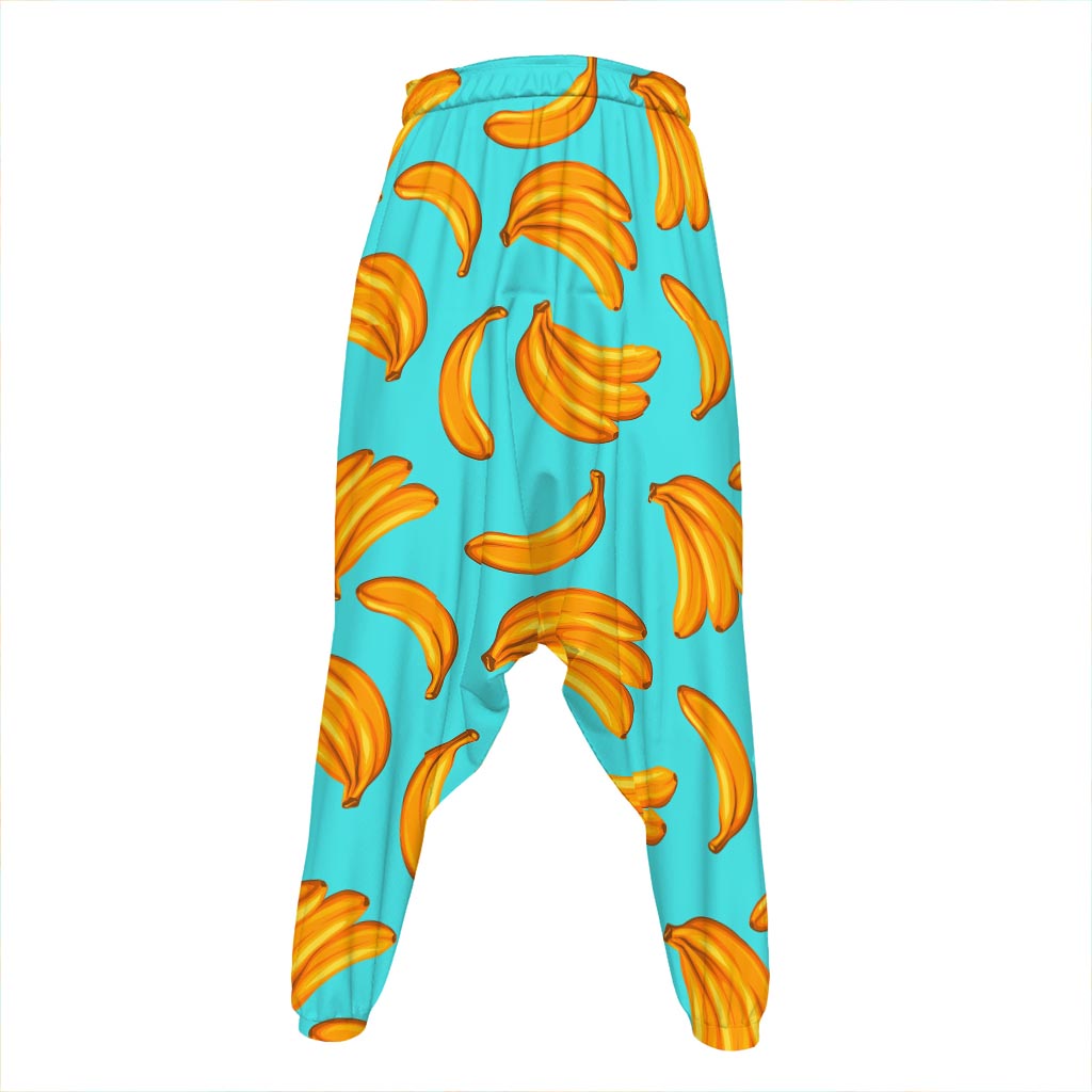 Blue Banana Pattern Print Hammer Pants
