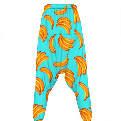 Blue Banana Pattern Print Hammer Pants