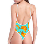 Blue Banana Pattern Print High Cut One Piece Swimsuit