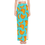 Blue Banana Pattern Print High Slit Maxi Skirt