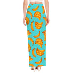 Blue Banana Pattern Print High Slit Maxi Skirt