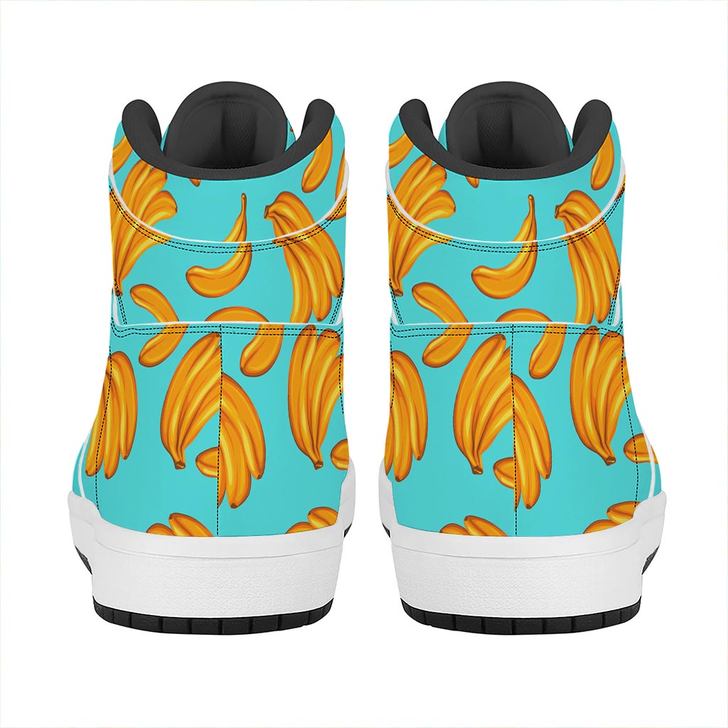 Blue Banana Pattern Print High Top Leather Sneakers