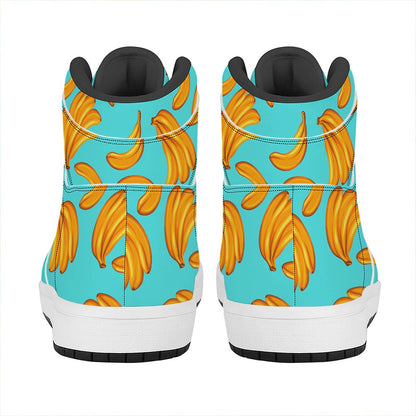 Blue Banana Pattern Print High Top Leather Sneakers
