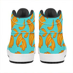 Blue Banana Pattern Print High Top Leather Sneakers