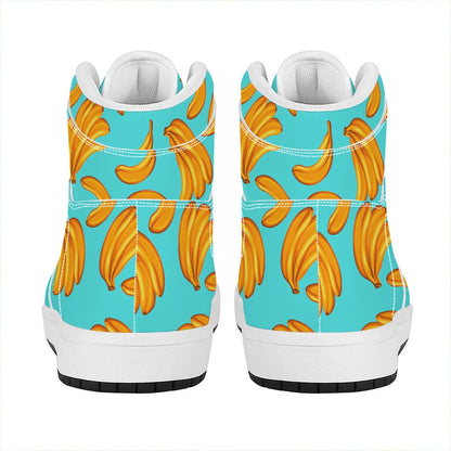 Blue Banana Pattern Print High Top Leather Sneakers