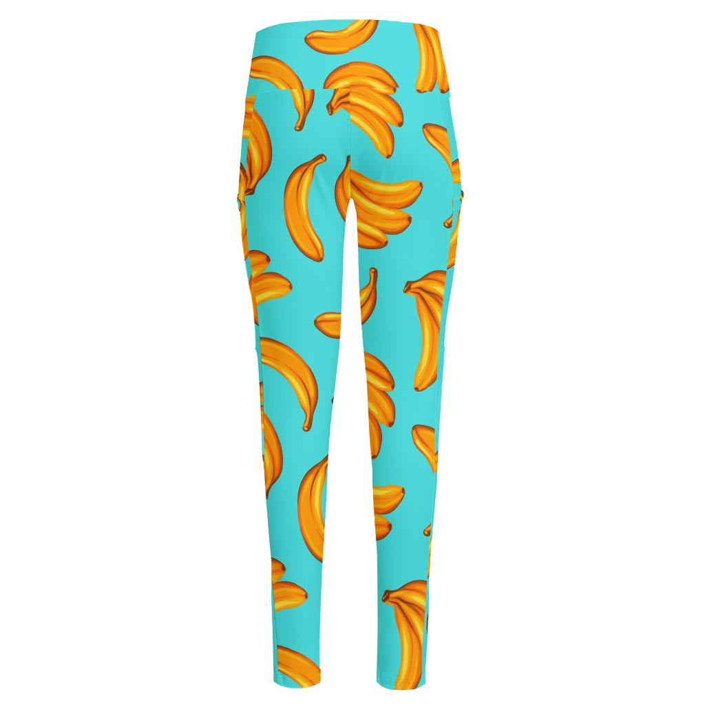 Blue Banana Pattern Print High-Waisted Pocket Leggings
