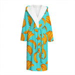 Blue Banana Pattern Print Hooded Bathrobe