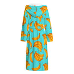 Blue Banana Pattern Print Hooded Bathrobe