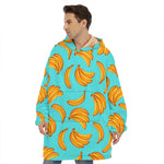 Blue Banana Pattern Print Hoodie Blanket