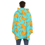 Blue Banana Pattern Print Hoodie Blanket