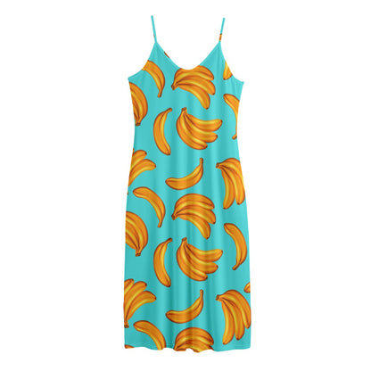 Blue Banana Pattern Print Jersey Midi Cami Dress