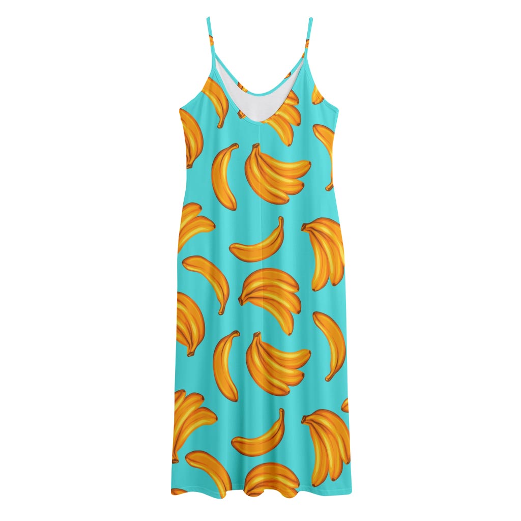 Blue Banana Pattern Print Jersey Midi Cami Dress