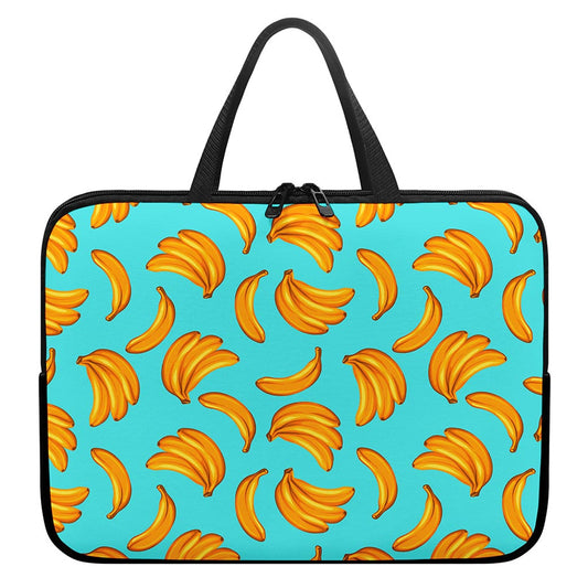 Blue Banana Pattern Print Laptop Sleeve With Handle