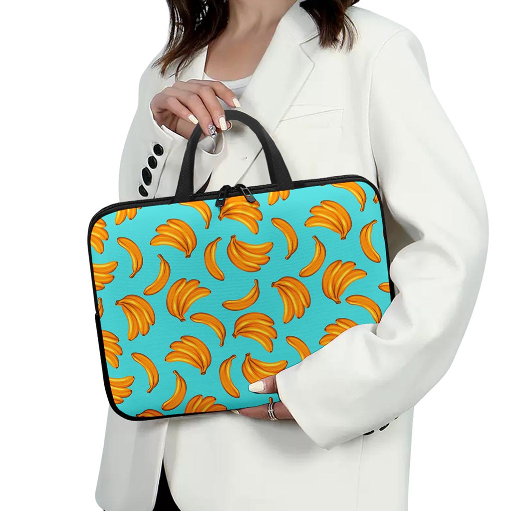 Blue Banana Pattern Print Laptop Sleeve With Handle