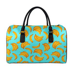 Blue Banana Pattern Print Leather Duffle Bag