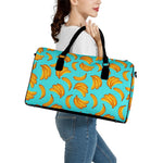 Blue Banana Pattern Print Leather Duffle Bag