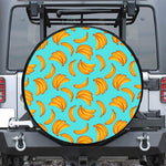 Blue Banana Pattern Print Leather Spare Tire Cover