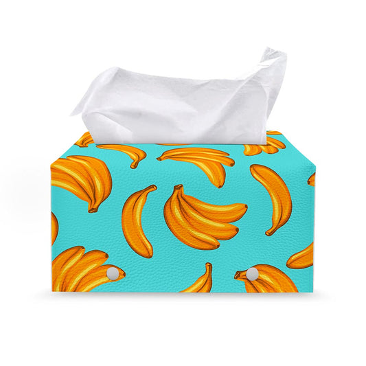 Blue Banana Pattern Print Leather Tissue Box Cover