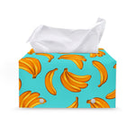 Blue Banana Pattern Print Leather Tissue Box Cover
