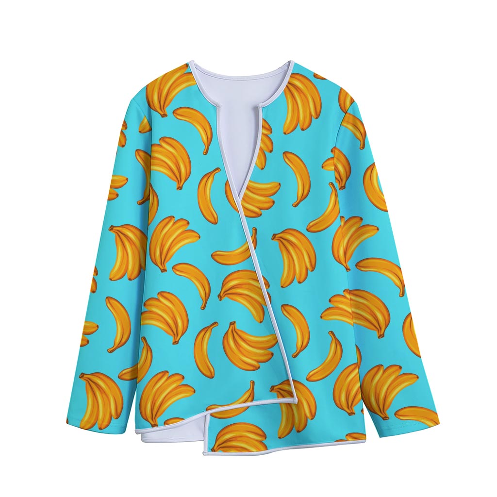Blue Banana Pattern Print Long Sleeve Short Coat