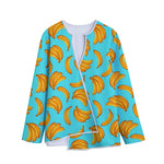 Blue Banana Pattern Print Long Sleeve Short Coat