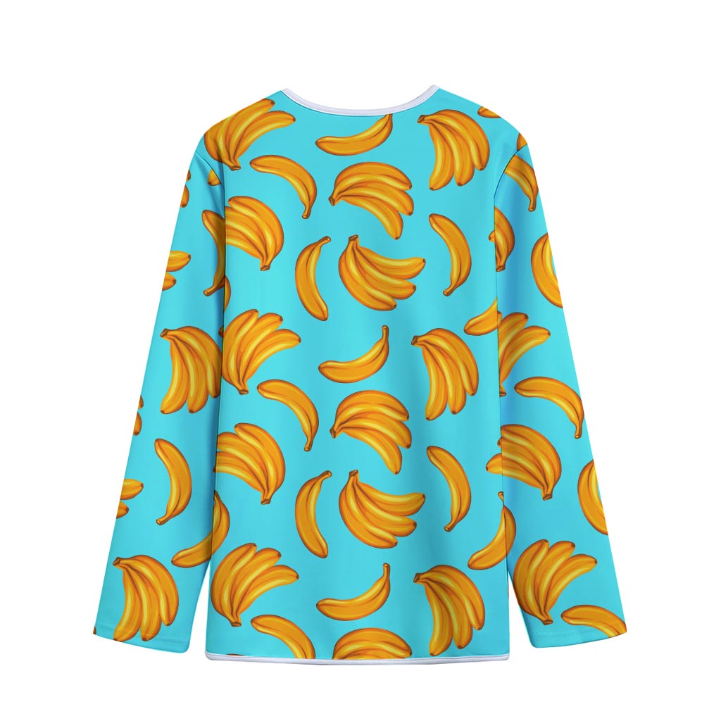 Blue Banana Pattern Print Long Sleeve Short Coat