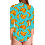 Blue Banana Pattern Print Long Sleeve Swimsuit