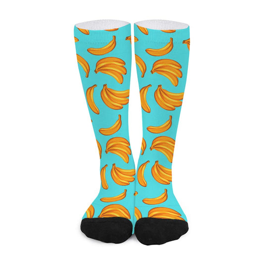 Blue Banana Pattern Print Long Socks
