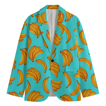 Blue Banana Pattern Print Men's Cotton Blazer