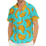 Blue Banana Pattern Print Men's Deep V-Neck Shirt