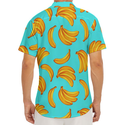 Blue Banana Pattern Print Men's Deep V-Neck Shirt