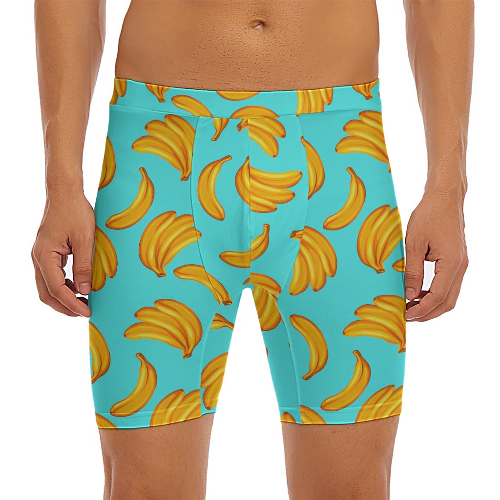 Blue Banana Pattern Print Men's Long Boxer Briefs