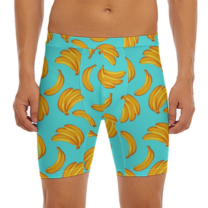 Blue Banana Pattern Print Men's Long Boxer Briefs