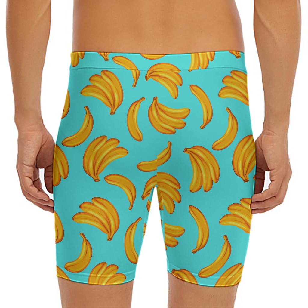 Blue Banana Pattern Print Men's Long Boxer Briefs