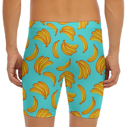 Blue Banana Pattern Print Men's Long Boxer Briefs