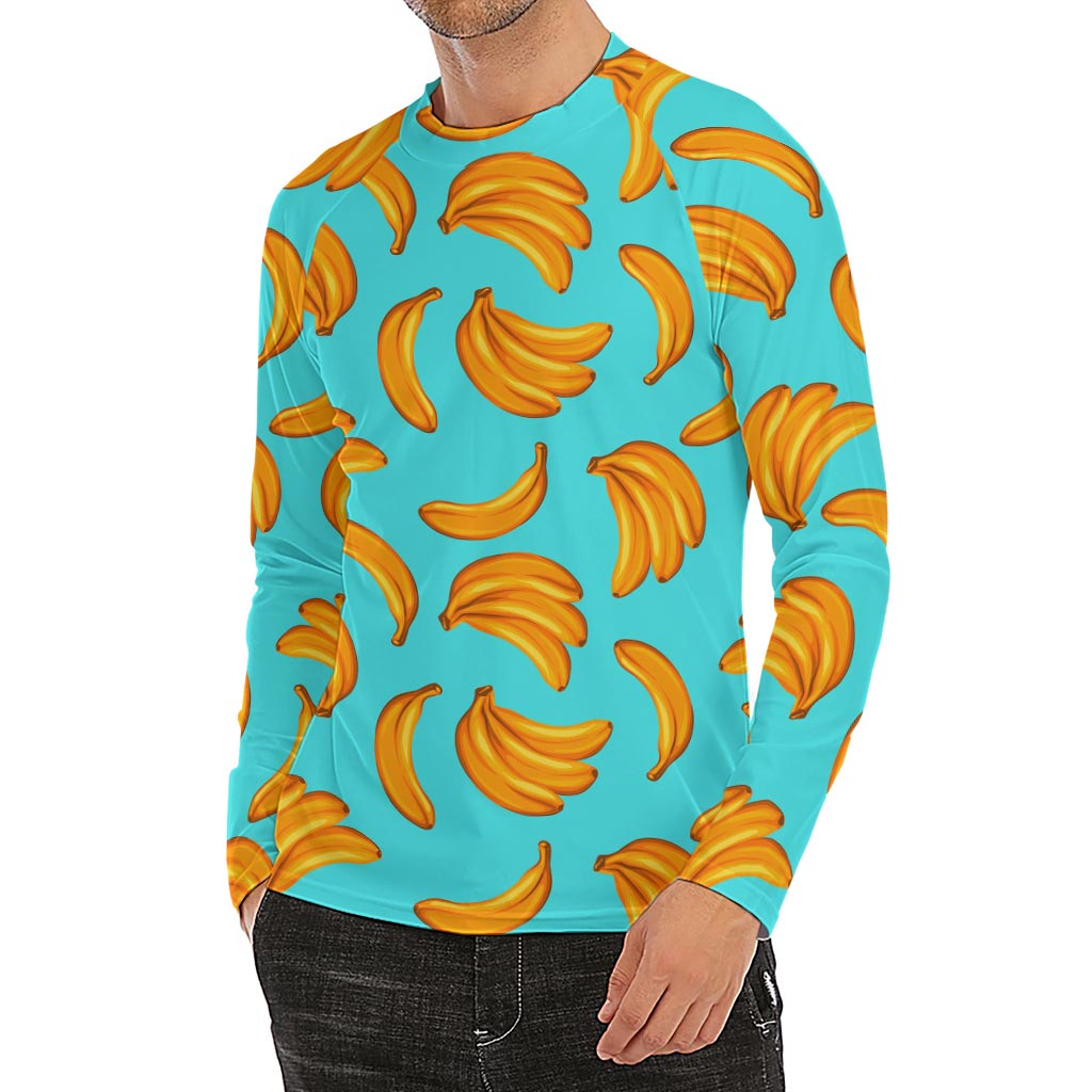 Blue Banana Pattern Print Men's Long Sleeve Rash Guard