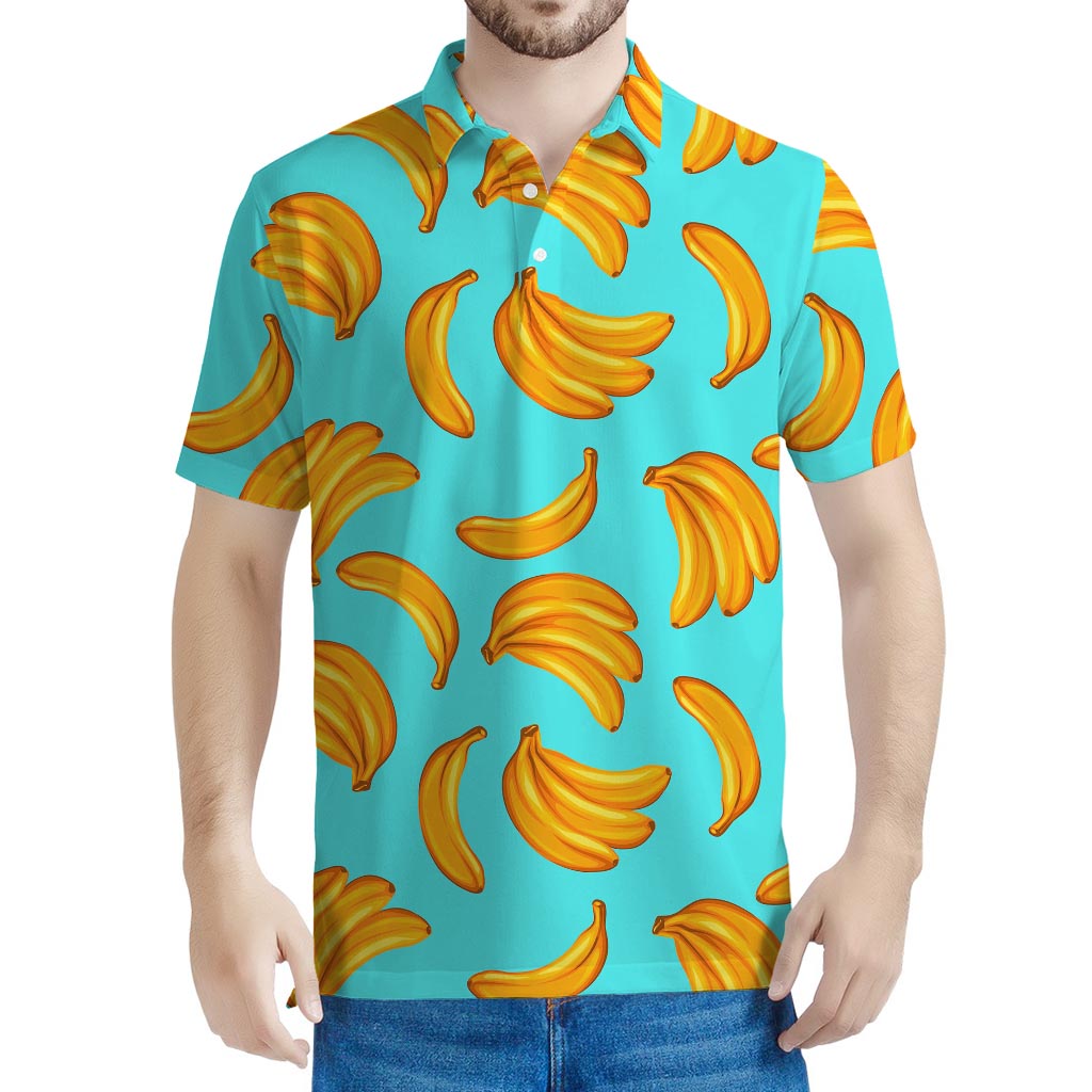 Blue Banana Pattern Print Men's Polo Shirt