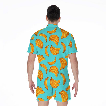 Blue Banana Pattern Print Men's Rompers