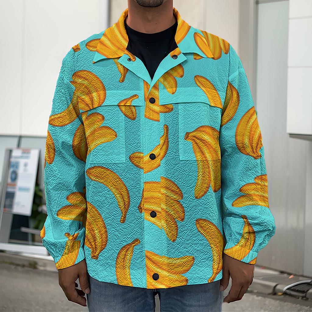 Blue Banana Pattern Print Men's Shirt Jacket