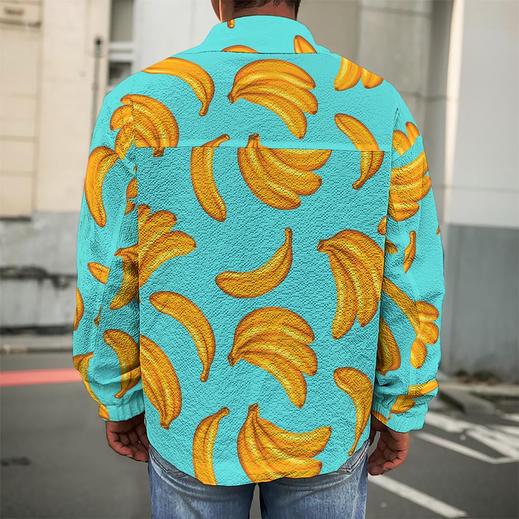 Blue Banana Pattern Print Men's Shirt Jacket