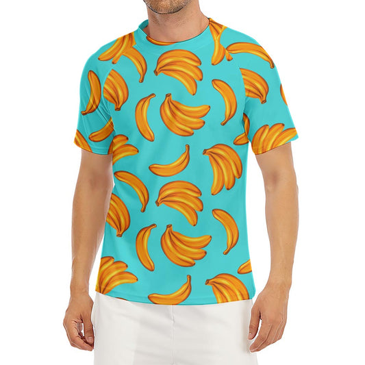 Blue Banana Pattern Print Men's Short Sleeve Rash Guard