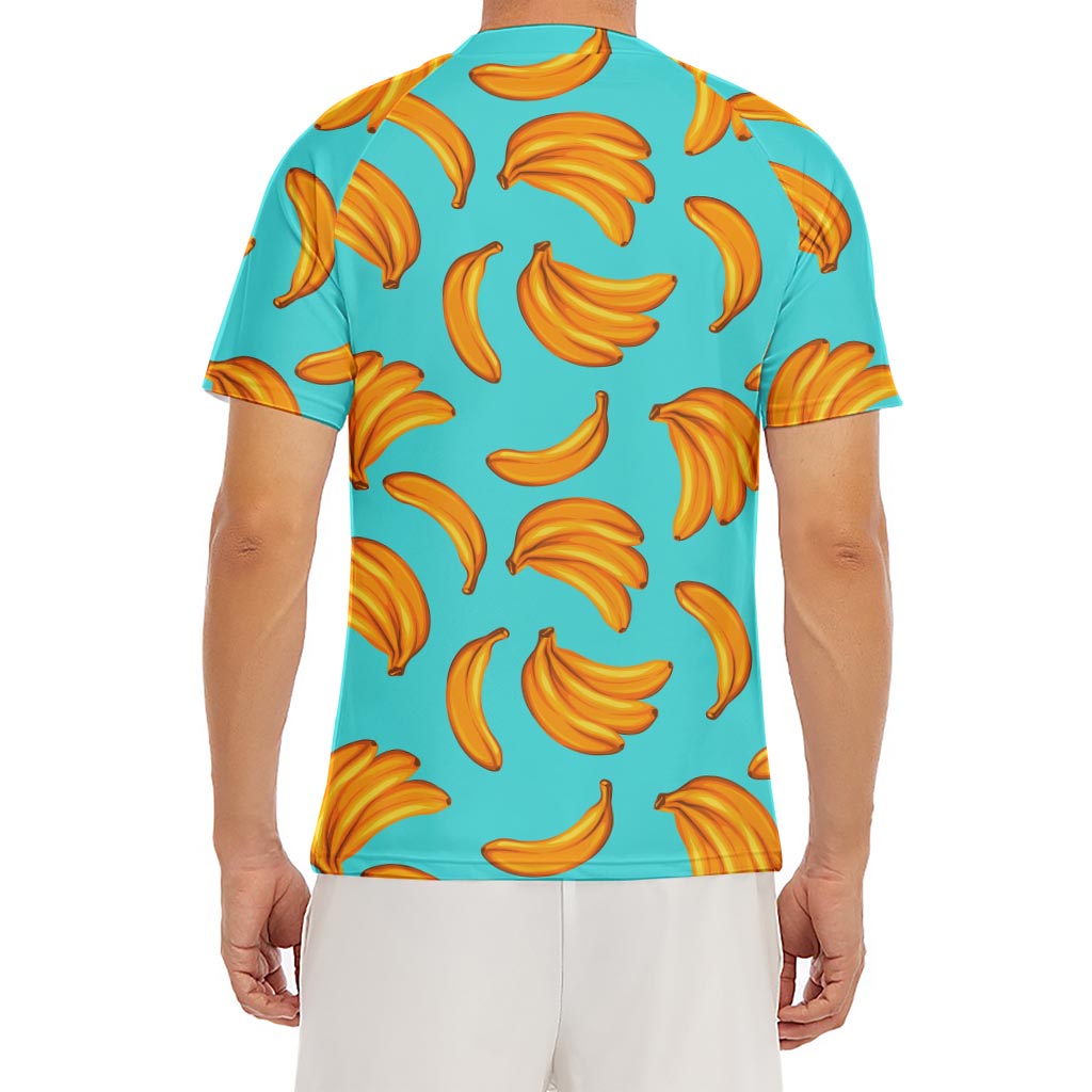 Blue Banana Pattern Print Men's Short Sleeve Rash Guard