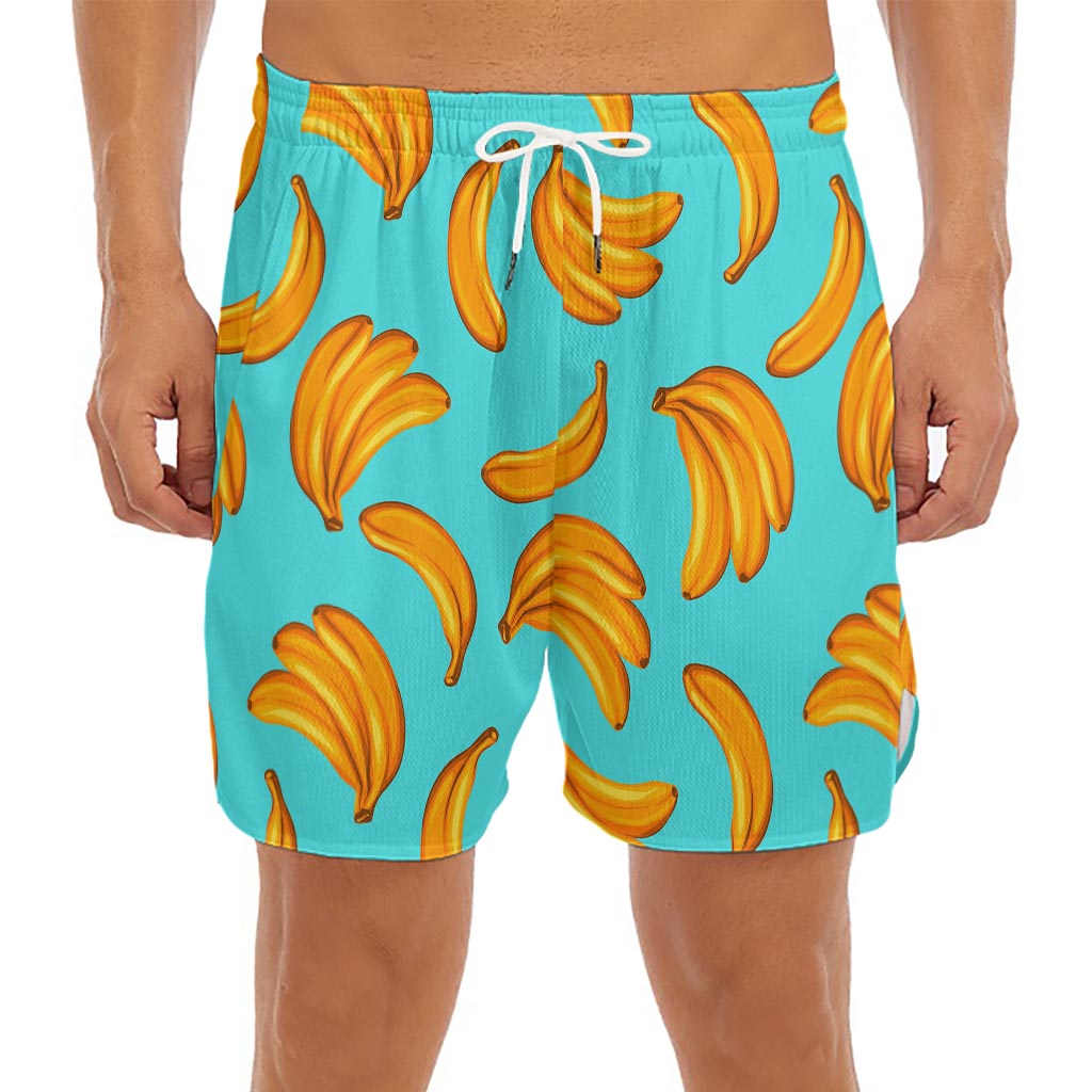 Blue Banana Pattern Print Men's Split Running Shorts