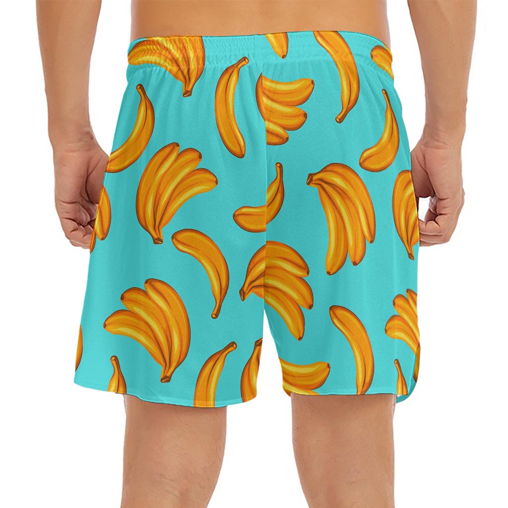 Blue Banana Pattern Print Men's Split Running Shorts